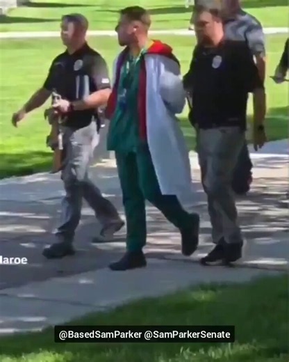 RUSSELL KENNINGTON ALTERNATIVE PATSY THEORY 🇵🇸What if Russell Kennington was being set up as a patsy? Stay with me here. Why was he wearing such an odd outfit on a hot sunny day of about 80 degrees? Green scrubs, red sweatshirt, white lab coat, and black shoes? @Cardiopanic points out these are the colors of the Palestinian flag. 🇵🇸Kennington was arrested at 11:30 AM, hours before Tyler Robinson would turn himself in. What could the headline have been if Tyler hadn't been captured or turned