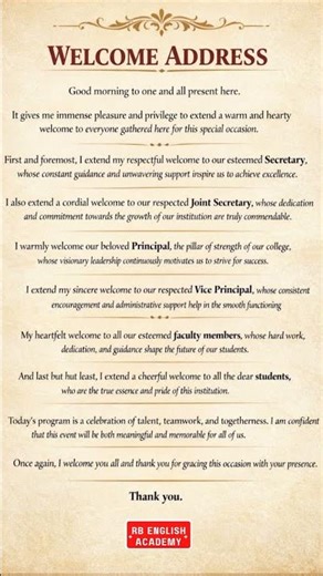 Welcome Address Format | Formal | ‪@rbenglishacademy2399‬