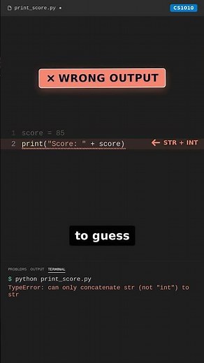 Python TypeError: str + int won't work (CS1010)