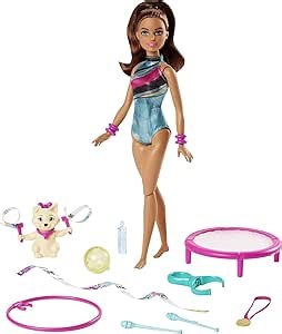 Barbie Gymnast Playset, Spin 'n Twirl Teresa Doll Flips & Spins Hoops, Pet Has Bouncing Trampoline & Waves Ribbons, Themed Acccessories