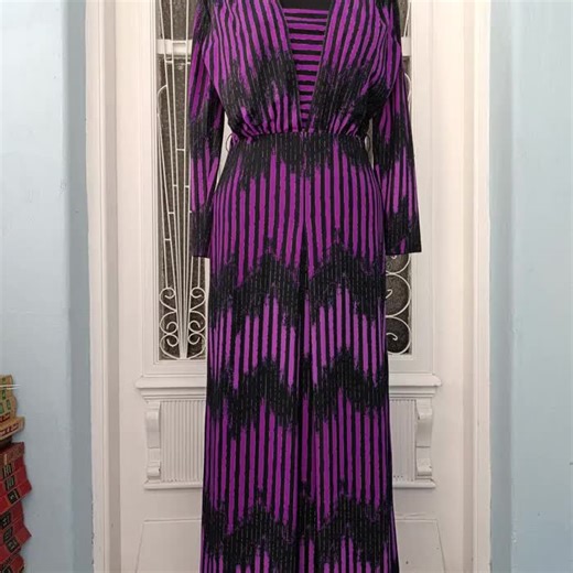 1970s Striped Maxi Dress: Purple & Black Disco Gown - Etsy