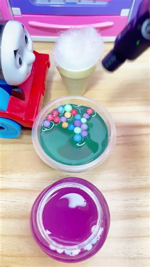 Satisfying ASMR – Foam in Cone, Teal Beads Slime & Purple Clear Slime | ASMR Video