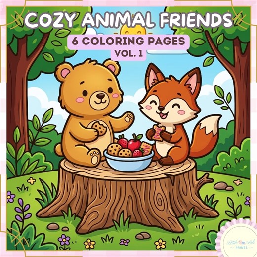 Cozy Animal Friends Coloring Pages Printable, Cute Kawaii Coloring Book, Kids & Adults Relaxing Art, Instant Download PDF - Etsy