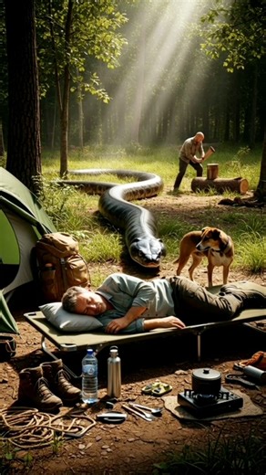 Ultra Realistic Forest Camping Scene with Anaconda Snake | Cinematic Survival AI Prompt 4K