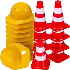 Kisangel Mini Traffic Cones and Mini Hard Hats Set 50Pcs Portable Construction Safety Cones for Kids Party Decorations and Traffic Safety Education(Dollhouse Accessories, Tiny Size)