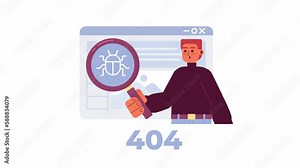 Animated debugging tool 404 error. Explore website failure. Empty state 4K video footage with alpha channel transparency. Flash message. Color failed loading animation for UI, UX web design