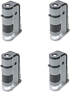 Carson MicroFlip 100x-250x LED and UV Lighted Pocket Microscope with Flip Down Slide Base and Adapter with CarsonCam Phone App - Set of 4 (MP-250MU)