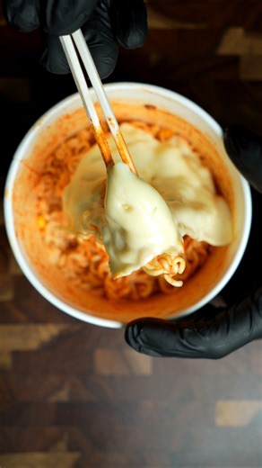 Spicy Ramen + Melted Cheese ASMR 🤤🔥 #shorts