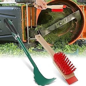 2 PCS Mower Deck Scraper with Ergonomic Long Handle, Lawn Mower Deck Cleaner Tool with Stiff Bristle Brush, Lawn Mower Maintenance Deck Scraper Cleaning Tool for Gardening