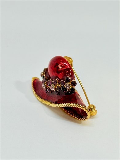 Vibtage Red Hat Society Enamel Gold Tone Purple Rhinestone Hat Brooch Pin - Etsy