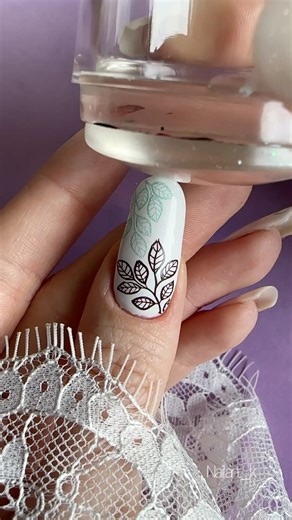 Leaf stamping 🌿🩵 nail art tutorial 💅🏻 on natural long nails #naildesigns #stampingnailart