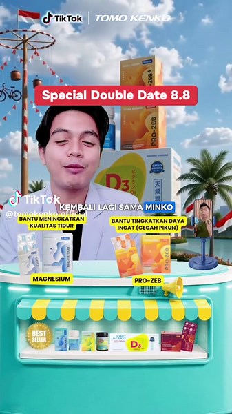 Special 8.8 Sale udah mau balik lagiiii 😆🔥 Buat Special Kemerdekaan, kali ini Minko bawa banyak banget special offer buat kamuu 🫵🏻 Pliss wajib pantengin karena bakalan ada: ✅ FREE Gantungan Kunci min. belanja 149 ribu ✅ Buy 1 Get 1 & Buy 2 Get 1 Vitamin D3 disc 30% ✅ Disc 5% tiap beli 2 pcs D3 400, D3 1000 Box, Astaxanthin, Activgluta, Cevita, Magnesium, Zinc ✅ Harga Special Live Bundle 2 Vitamin D3 400 disc 15% ✅ Flash Sale up to 30% ✅ Voucher Toko 12% min. belanja 150rb ✅ Voucher Exclusive