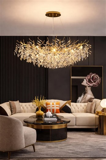 Gold Crystal LED Chandelier – Modern Luxury Ceiling Light - Etsy