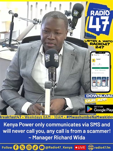 Epuka walaghai, Kenya Power Care haitawahi kukupigia simu kuhusu stima. Watch us live: www.radio47.fm ‎Join WhatsApp channel: https://rb.gy/iwp64y ‎WhatsApp No: 0719 739487 #MwashumbeNaMwakideu #HapaNdipo