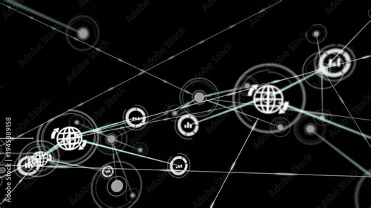 Central node pulsing, emitting cyan beam, spawning nodes, drawing lines, visualizing network data