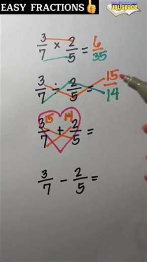 FRACTIONS | EASY TRICK on how to multiply, divide, add and subtract fractions #shorts