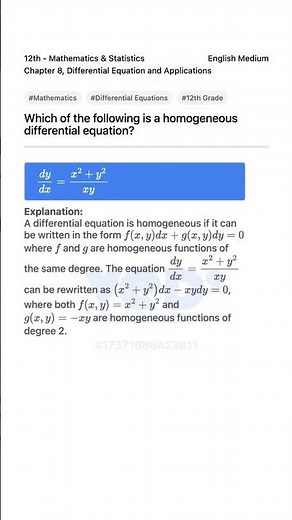Homogeneous Differential Equations 12th Math