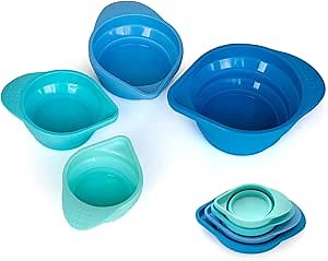 Parmedu Collapsible Silicone Measuring Cups: 4 pcs Portable Measuring Tools - with Engraved Metric/US Markings for Liquid & Dry Measuring, Space Saving Measurement Cups, Heat- and Cold-resistant