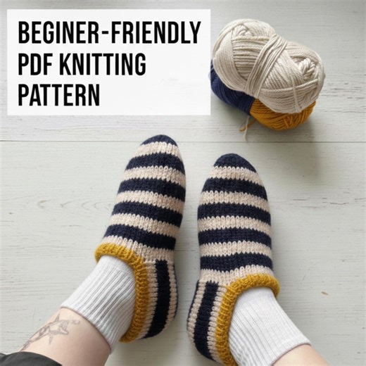 Sailor Slippers Knitting Pattern PDF | Felted Wool House Shoes Knit Pattern | Beginner Striped Slippers Tutorial | Video Link | NOVORAGB - Etsy