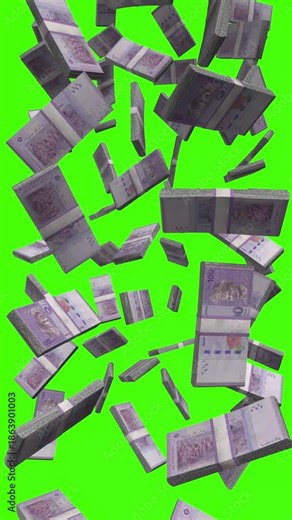 Vertical Malaysian Ringgit bills falling on chromakey, MYR cash animation for social media