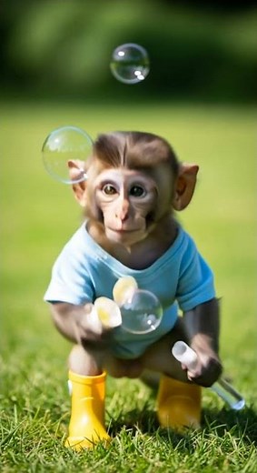 Baby Monkey’s Hilarious Bubble Chase 🐒💥 Watch the funniest bubble pop moments