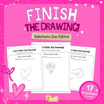 Valentine’s Day Finish the Drawing Worksheets | Creative Drawing & Writing