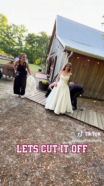 Snip, snip lets cut if off for the party #weddingtiktok #weddingday #weddingreception #weddingdress #weddingvenue #havingfun #bride
