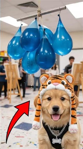 Indigo's water balloon ceiling trap for Huxley! 🎈💦 #DoggoBit #Shorts