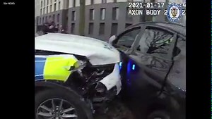 A dramatic end to a police chase! A car travelling the wrong way is shunted and pinned against a tree by police, after reaching speeds of 80mph and running red lights. https://bit.ly/2PKiyrA | ITV Central