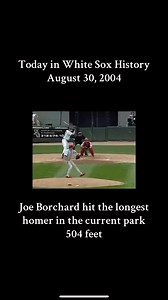 Today in White Sox History, August 30, 2004. White Sox outfielder Joe Borchard hit the longest home run ever at the current White Sox Park. He drove a pitch from Philadelphia’s Brett Myers, a future Sox pitcher, an estimated 504 feet to right field, smacking off the wall at the back of the bleacher seats. It was part of a 9-8 White Sox win. At the time he was drafted in the first round in 2000, Borchard got the largest bonus ever handed out by the franchise: $5.3 million. #whitesox #MLB #whiteso