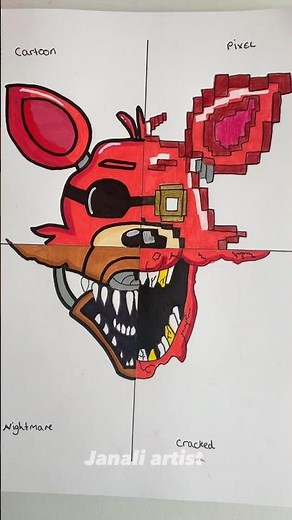 Drawing Foxy from FNAF in 4 different styles [ Last Part ] #fivenightsatfreddysfanart #foxy #shorts