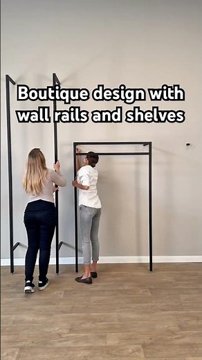 Boutique design ideas with modular shelving and wall clothing rails #boutiquedesign