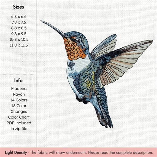 Hummingbird Embroidery Design Nature Bird Machine Embroidery Pattern Flying Hummingbird Embroidery File Tiny Bird Art Design