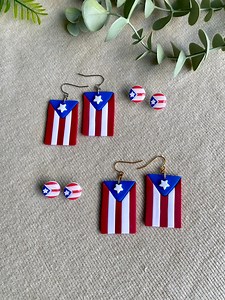Handmade Puerto Rico Flag Earrings: Polymer Clay Dangles or Studs - Etsy