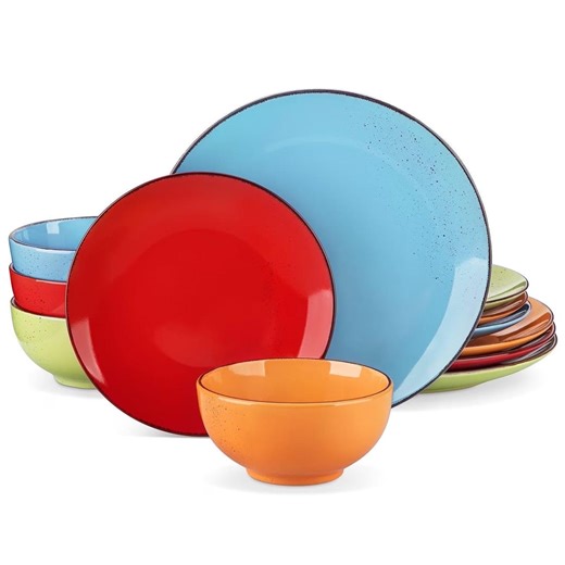 12 Piece Stoneware Dinnerware Sets - Modern Style Ceramic Plates & Bowls Set, Porcelain Tableware Dishwasher Microwave Safe - Serves for 4 - Etsy