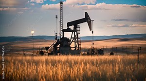 Working Pumpjack on an Oil Rig: Efficient Energy Production from Natural Resources