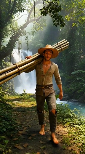 “Building a Bamboo House Beside a Waterfall – The Most Peaceful Survival Shelter Ever!”