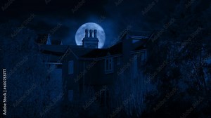 Houses With Full Moon Behind The Chimney Scary Scene