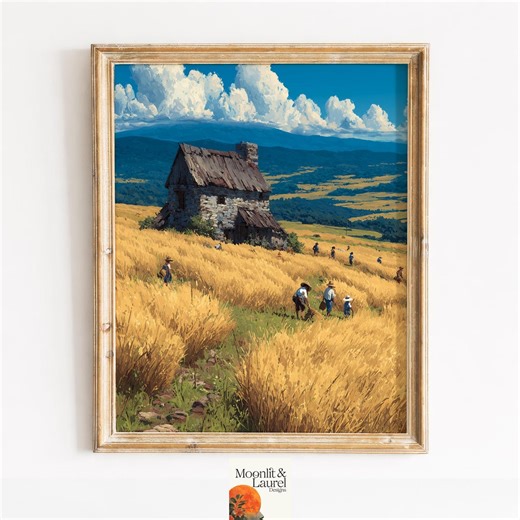 Rustic Appalachian Farm Landscape - Printable Harvest Scene, Cozy Hilltop Grain Fields, Countryside Wall Art, Digital Country Decor Art - Etsy