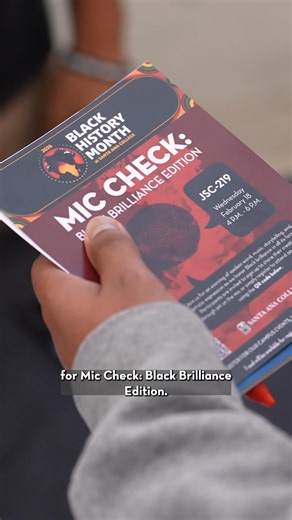 Santa Ana College presents Mic 🎤 Check: Black Brilliance Edition Join us February 18 from 4pm to 6pm for an evening of spoken word, music, storytelling, and artistic expression as we honor Black brilliance in all its forms. All are welcome to participate. Head to https://sac.edu/studentservices/u2scholars/bhm for more information! #SAC #SACSuccess | Santa Ana College