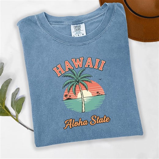 Hawaii Aloha State Shirt, Retro Palm Tree Tee, Tropical Sunset Graphic T-shirt - Etsy