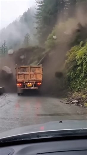 Massive Mud Landslide Hits Truck on Uphill Road #shorts