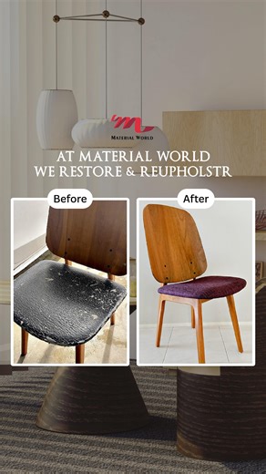 Why replace when you can restore and redefine? At Material World, we believe every vintage chair deserves a second chapter. We offer expert Quality Restoration and Upholstery services, turning faded furniture into stunning, modern heirlooms. Ready for a transformation? Contact Material World today. | Material World