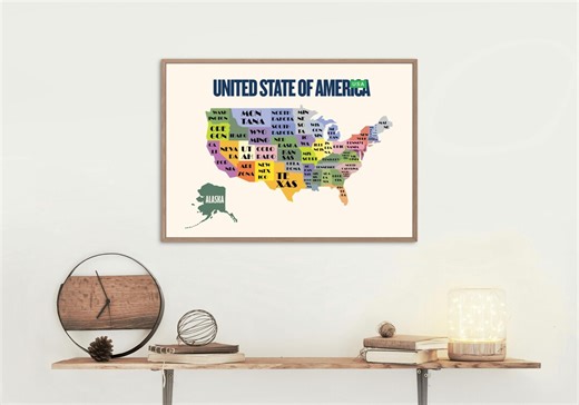 United States Map Wall Art Colorful USA States Independence Day Poster Educational America Map Print Classroom & Home Decor Digital Download - Etsy