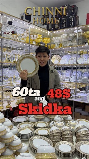 CHINNI HOME on Instagram: "✨ CHINNI HOME — katta chegirma! ✨ 12 kishilik 60 ta buyumdan iborat nafis chinni to‘plam — dasturxoningiz uchun to‘liq va mukammal tanlov. 💰 Avval: 100$ 🔥 Hozir: atigi 48$ Bu — juda katta va cheklangan chegirma! Bunday narx bilan bu to‘plam uzoq qolmaydi. ✅ Mustahkam va sifatli material ✅ Zamonaviy va nafis dizayn ✅ Kundalik va bayramona dasturxonlar uchun mos 📦 Dona va ulgurji xarid imkoniyati 🚚 Butun O‘zbekiston bo‘ylab yetkazib berish mavjud 📍 Manzil: Abu Saxi