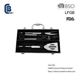 [Hot Item] Barbecue Grill Tool 4PCS Set, BBQ Grilling Tools with Aluminum Case