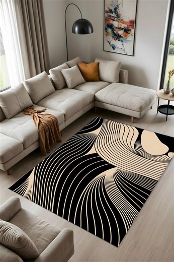 Modern Abstract Line Printed Rug, Washable Carpet for Living Room Decor - Etsy