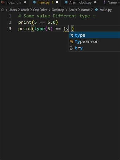 Same Value, Different Type #shorts #python #viral #viralvideo