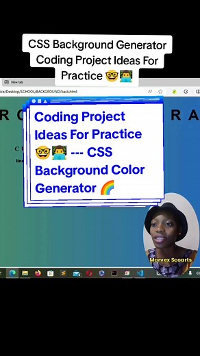 Coding Project Ideas For Practice 🤓👨‍💻 --- Background Color Generator #colors #css3 #tutorial #programmer #tips #marvexscoarts #techtips #scoartscode