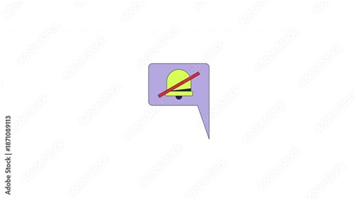 Muted notification pop-up 2D cartoon object animation. Silenced alert popup. Quiet mode. No sound settings. Cross out bell. Distraction free animated flat colorful item 4K video isolated on white